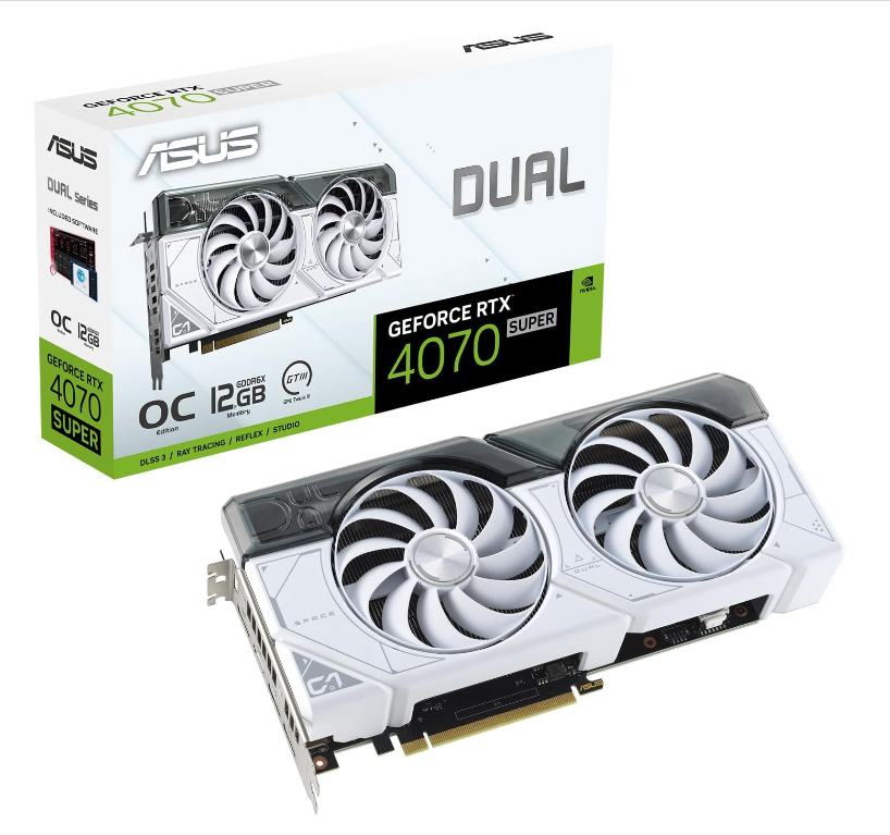 ASUS Dual GeForce RTX 4070 SUPER 12GB - White OC Edition - graphics card - GeForce RTX 4070 Super - 12 GB GDDR6X - PCIe 4.0 - HDMI, 3 x DisplayPort - white