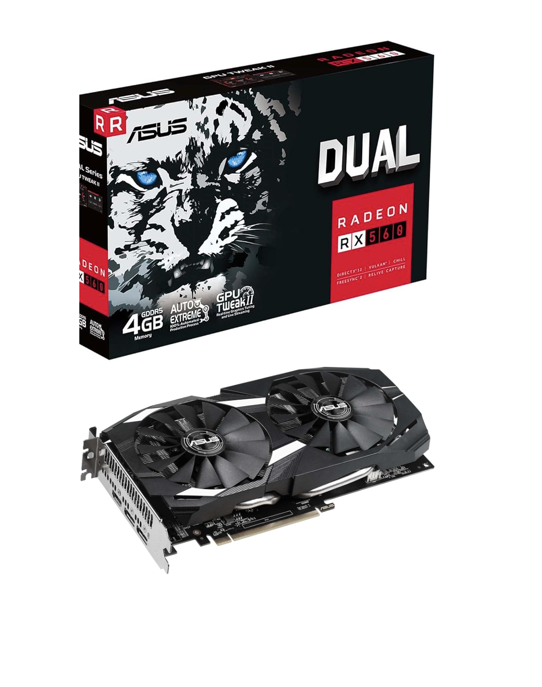 ASUS Dual Radeon RX 560 - Graphics card - Radeon RX 560 - 4 GB GDDR5 - PCIe 3.0 - HDMI, 2 x DisplayPort