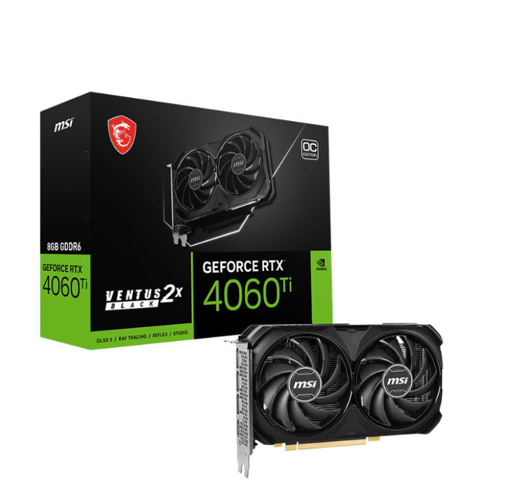 MSI GeForce RTX 4060 Ti VENTUS 2X BLACK 8G OC - Graphics card - GeForce RTX 4060 Ti - 8 GB GDDR6 - PCIe 4.0 x8 - HDMI, 3 x DisplayPort - black