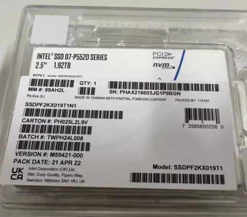 Intel SSDPF2KX019T1N1 P5520 1.9TB 2.5" PCIe 4.0 x4, NVMe SSD