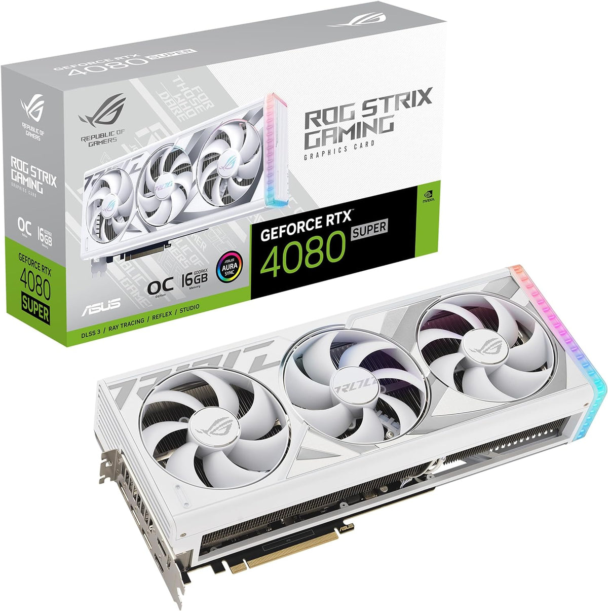 ASUS ROG Strix GeForce RTX 4080 SUPER 16GB - White OC Edition - graphics card - NVIDIA GeForce RTX 4080 SUPER - 16 GB GDDR6X - PCIe 4.0 - 2 x HDMI, 3 x DisplayPort - white