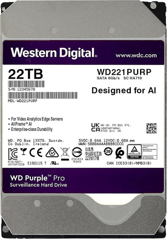WD PURPLE PRO SURVEILLANCE WD221PURP 22TB 3.5" 7200RPM 512MB Cache SATA HDD